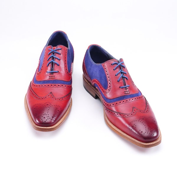 Oxford Shoes Brogue Shoes for Men Red Formal Shoes Classic Style Lace up Dress Shoes Perfect Gift for Him Patina Finish