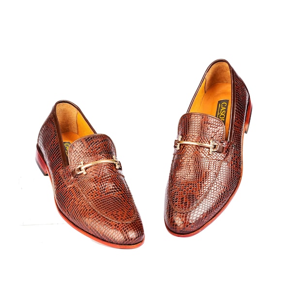Loafers Men Snake Brown Leather Handmade Loafer Shoes Dress Shoes For Men  Fully Custom Brown Loafer Shoes