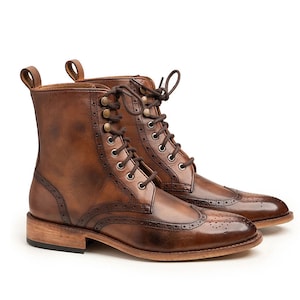 Leather boots half long boots Tan Sweeney Gortbrack Brogue Boots Half Long Boot personable leather Ankle boots for unisex Gift For Him / Her