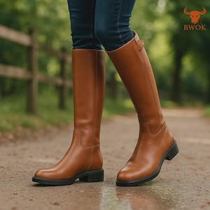 Handgemaakte leren kniehoge laarzen voor dames snowboots - klassieke paardrijlaarzen, stijlvolle en duurzame leren laarzen voor dagelijks gebruik