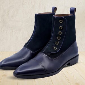 Suede Leather Boot Half Long Boot Leather Custom Navy Blue Calf Boot Leather Button Up Handmade High Ankle Formal and Casual Shoes
