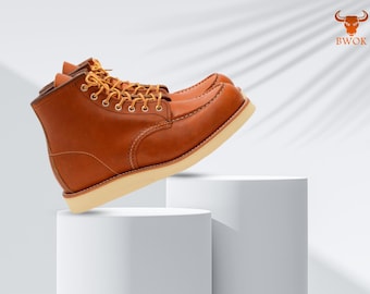 Mock Toe Leather Shoes  Men's Tooling Boots & Women's Rhubarb Boots Mid-Length Lace-Up Leather Shoes