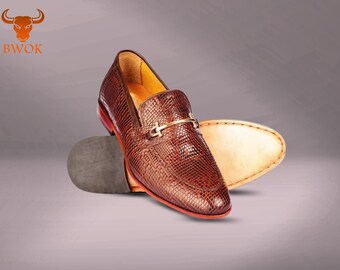 Handmade Leather Loafers Dress Loafer for Men and Women Snake Textured Slip-On Shoes – Genuine Leather Casual and Party Shoes