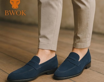 Handmade Unisex Penny Loafers - Premium Leather Dress Shoes, Classic Natural Leather Flat Shoes, Barefoot Shoes, Perfect Gift for Him /Her