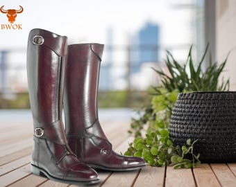 Leder Handgefertigte Pferde Reitstiefel Reitstiefel Polo Sportstiefel Hohe Reitstiefel Vintage Dressurstiefel Für Männer und Frauen Schnee Stiefel