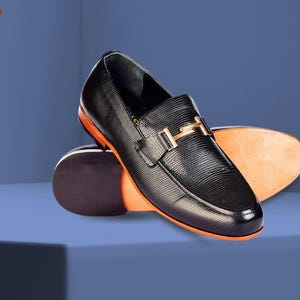 Handmade Snake Textured Leather  Loafers– Men&#39;s Luxury Black Slip-On Dress Shoes, Custom Wedding & Formal Shoes, Personalized Gift for Him