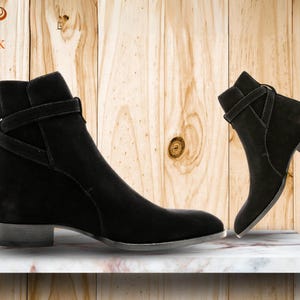 Black Suede Ankle Boots for Women | Handmade Vintage Velvet Boots | Classic Retro Footwear | Elegant Minimalist Shoe | Timeless Gift for Her
