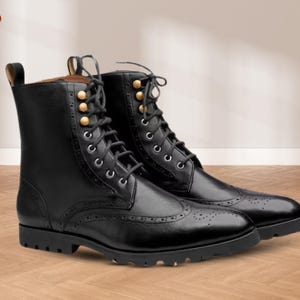 Handgemaakte halflange leren vleugeltip zwart en bruine laarzen Oxford designschoenen – brogueschoenen voor heren en dames voor formele en vrijetijdskleding