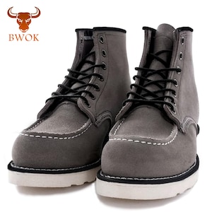 Botas masculinas de camurça cinza feitas à mão, bico fino, estilo vintage, Red Wing, fabricadas nos EUA, clássicas, bico fino, 1907, com cadarço, estilo tradicional, botas personalizadas