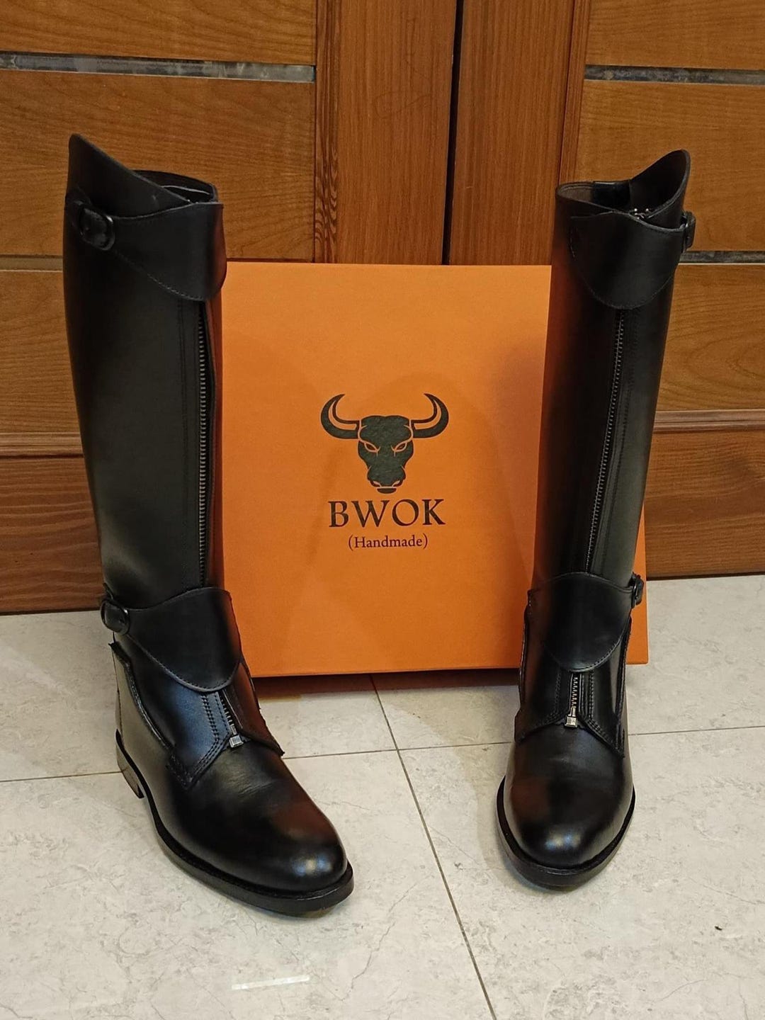 Handmade Black Leather Polo Riding Boots: Goodyear Welt