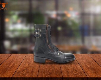 Handmade Leather Lace-Up Ankle Boots– Vintage-Inspired Combat Boots with Zip & Buckle, Stylish ,Durable Everyday Footwear for Men and Women