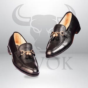 Bespoke Handmade Black Leather Horse bit Loafers for Men - Slip-On Tussle Shoes, Casual Designer Party & Business Footwear