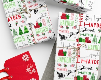 Papel de regalo navideño personalizado. Papel de regalo personalizado de Papá Noel. Papel de regalo navideño. Papel de regalo con nombre. Papel de regalo personalizado