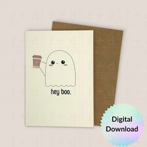 Hey Boo sosteniendo café tarjeta de felicitación imprimible para él ella-sólo porque tarjeta de felicitación-cualquier ocasión-lindo saludo tarjeta-descarga instantánea