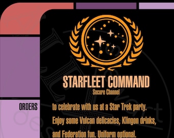 5 x 7 Star Trek-geïnspireerde Starfleet LCARS Missive Party uitnodiging | Meerkleurig | Afdrukbaar | Aanpasbaar