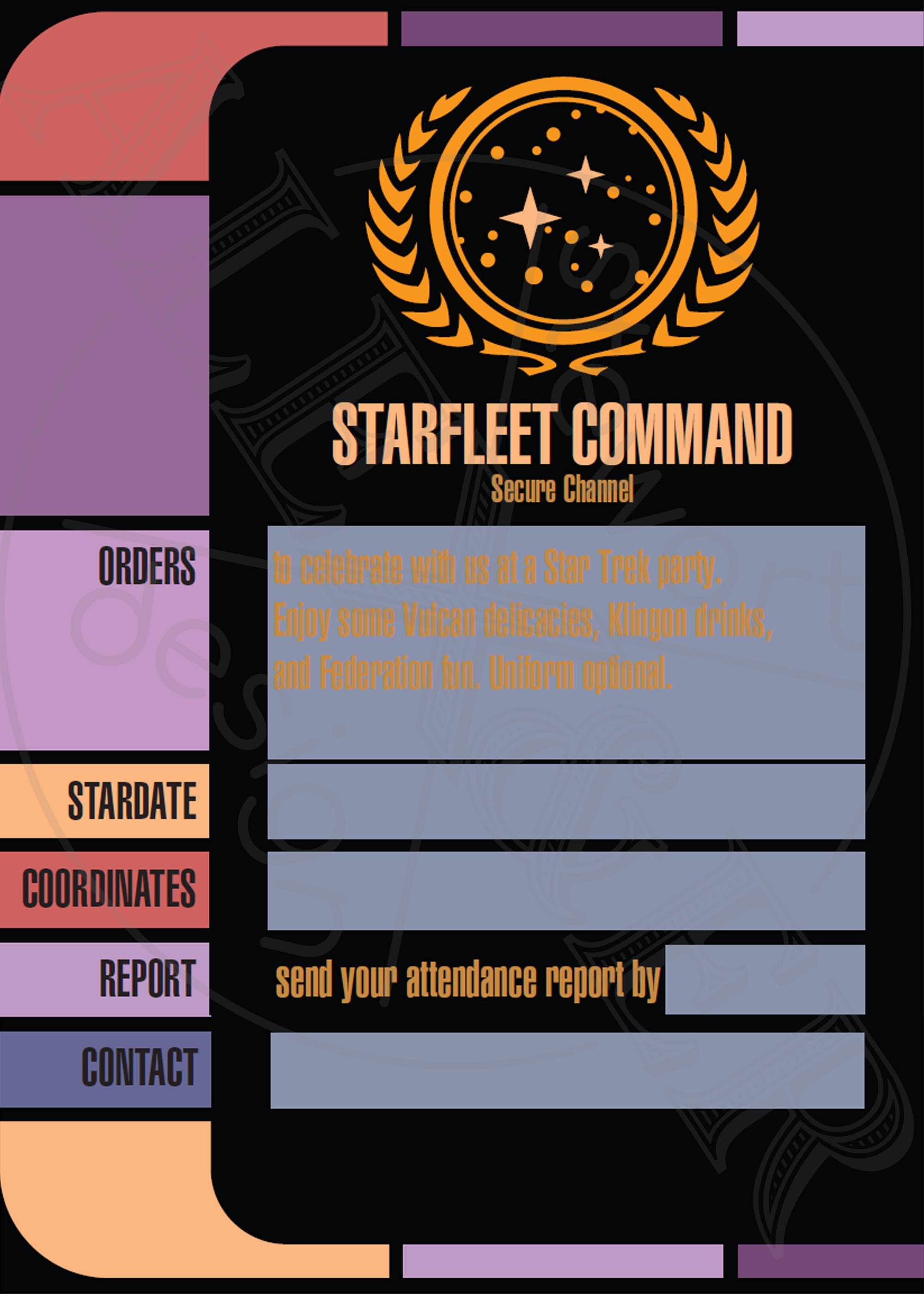 5x7 Star Trek-inspired Starfleet LCARS Missive Party Invitation Multi ...