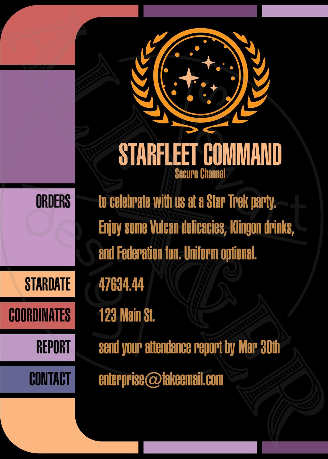 5x7 Star Trek-inspired Starfleet LCARS Missive Party Invitation Multi ...