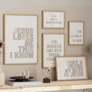 Neutrale kinderkamer bijbelvers kunstafdrukken: christelijk boho decor, set van 5