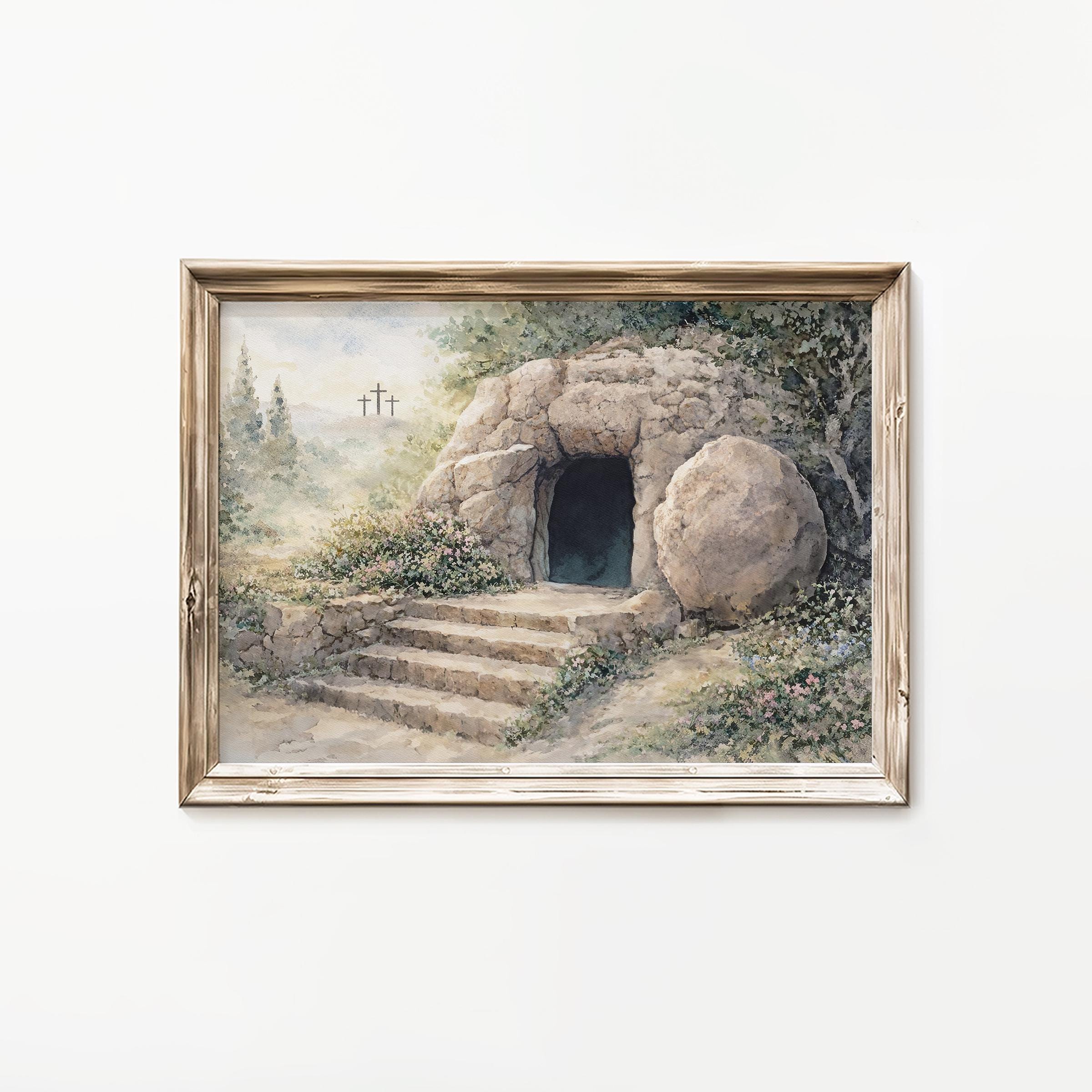 Jesus Empty Tomb Easter Wall Art Poster/canvas, Christian He is Risen ...