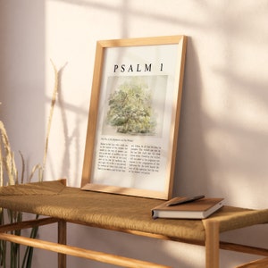 Psalm 1 He shall be like a tree Bible Verse Unframed Poster, Vintage Christian watercolor illustration scripture quote religious Artwork image 7