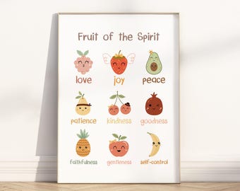 Frucht des Geistes Bibel-Vers-Wandkunstplakat / Leinwand, Galater 5: 22-23 christliches religiöses Schriftzitat Kinderzimmer-Kunstdruck
