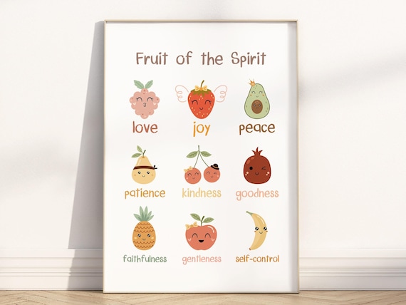 Kids Fruit of the Spirit Bible verse wall art poster/canvas, Galatians 5:22-23 Christian Religious Scripture quote Nursery Artwork Print