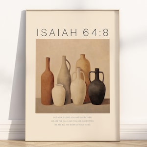 Isaías 64:8 Somos la arcilla, ustedes son nuestro alfarero, versículo bíblico, arte de pared, póster/lienzo, pintura cristiana minimalista neutra, cita bíblica, arte