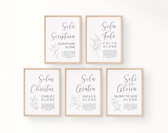 The 5 solas of the Reformation Unframed Poster wall art, Christian Latin English Sola Gratia Fide Christus Scriptura Soli Deo Gloria Artwork