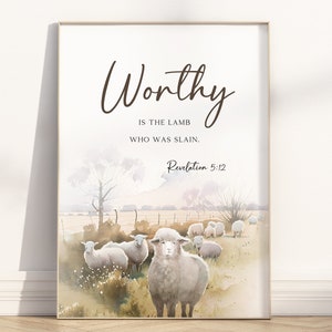 Würdig ist das Lamm, das war geschlachtet Bibel Vers Wandkunst Poster / Leinwand, Offb 5:12 Moderne christliche Aquarell Ostern Dekoration Kunstwerk