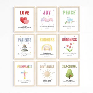 Kids Fruit of the Spirit Bible verse wall art poster/canvas, Galatians 5:22-23 Christian Religious Scripture quote Nursery Artwork Print