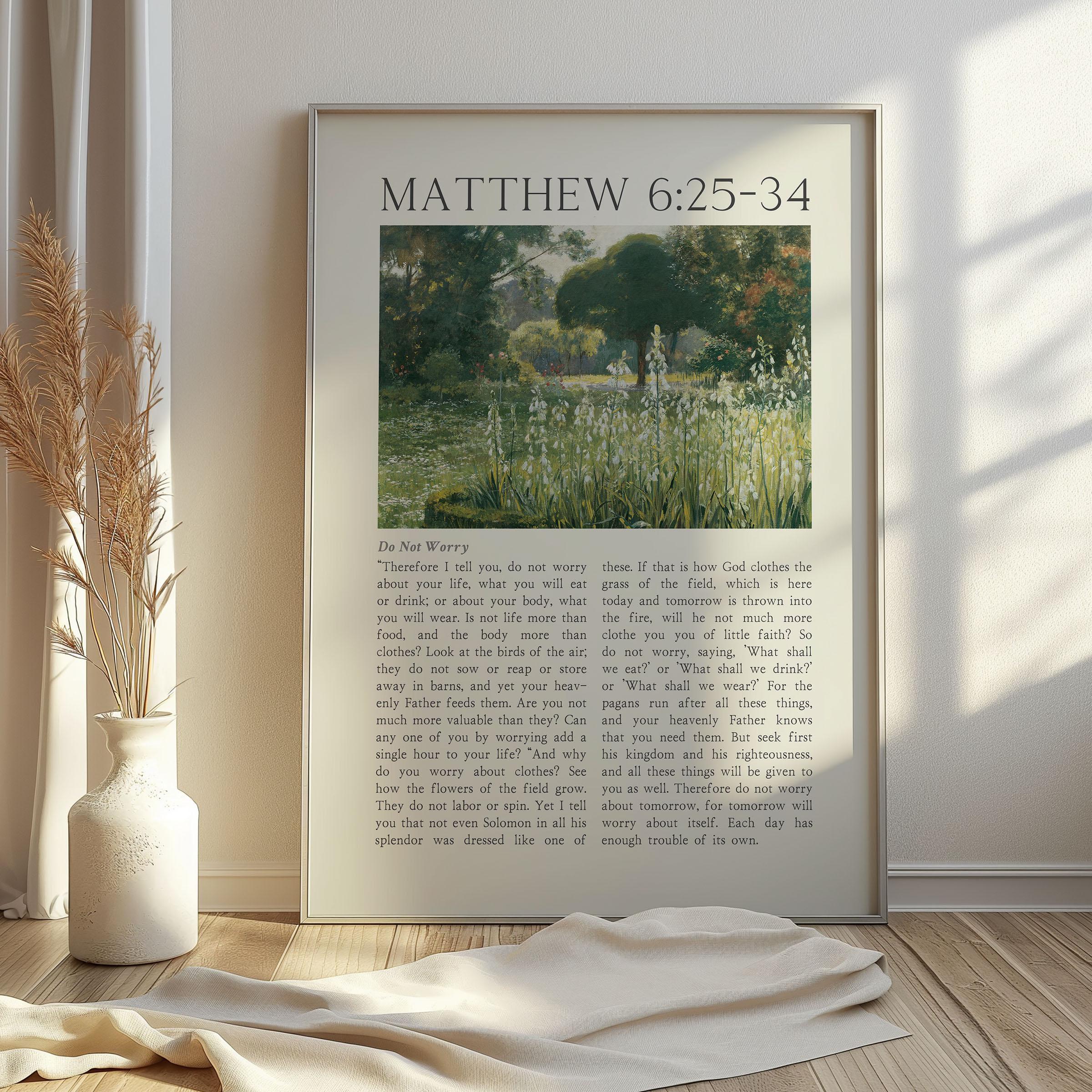 Matthew 6:25-34 Do Not Worry Bible Verses Wall Art Poster/canvas ...
