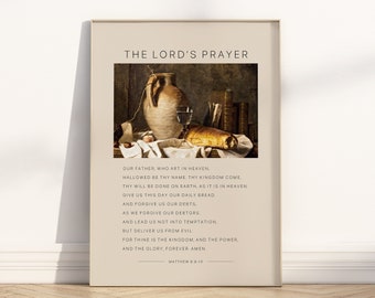 The Lord's Prayer Bible Verse Wall Art Unframed Poster, Matthew 6:9-13 Christian Vintage Oil Painting Scripture Quote Religious Illustration