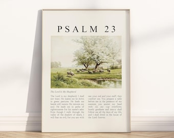 Psalm 23 The Lord is my Shepherd Bible Verse Poster/Canvas, Vintage Christian oil painting illustration scripture quote religious Artwork