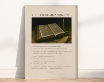 The Ten Commandments Bible Verse Wall Art Unframed Poster, Exodus 20:1-17 Christian Vintage Oil Painting Scripture Quote Religious Artwork
