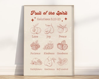 Frucht des Geistes Bibel-Vers-Wandkunst Poster / Leinwand, Galater 5: 22-23 christliches modernes Retro-religiöses Schriftzitat Kinderzimmer-Kunstwerk