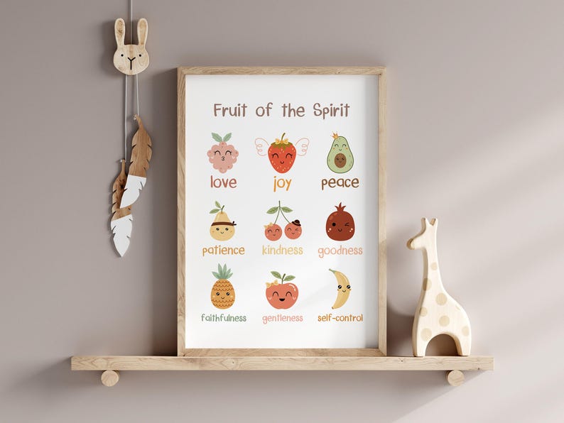 Kids Fruit of the Spirit Bible verse wall art poster/canvas, Galatians 5:22-23 Christian Religious Scripture quote Nursery Artwork Print image 6