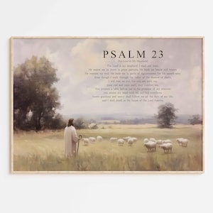 Psalm 23 The Lord is my Shepherd Bible Verse Poster/Canvas, Vintage Christian oil painting illustration scripture quote religious Artwork