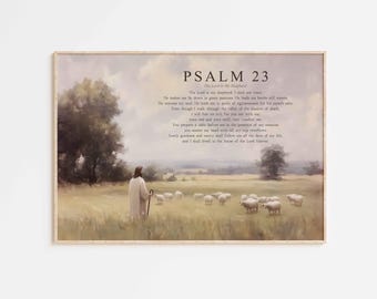 Psalm 23 The Lord is my Shepherd Bible Verse Poster/Canvas, Vintage Christian oil painting illustration scripture quote religious Artwork