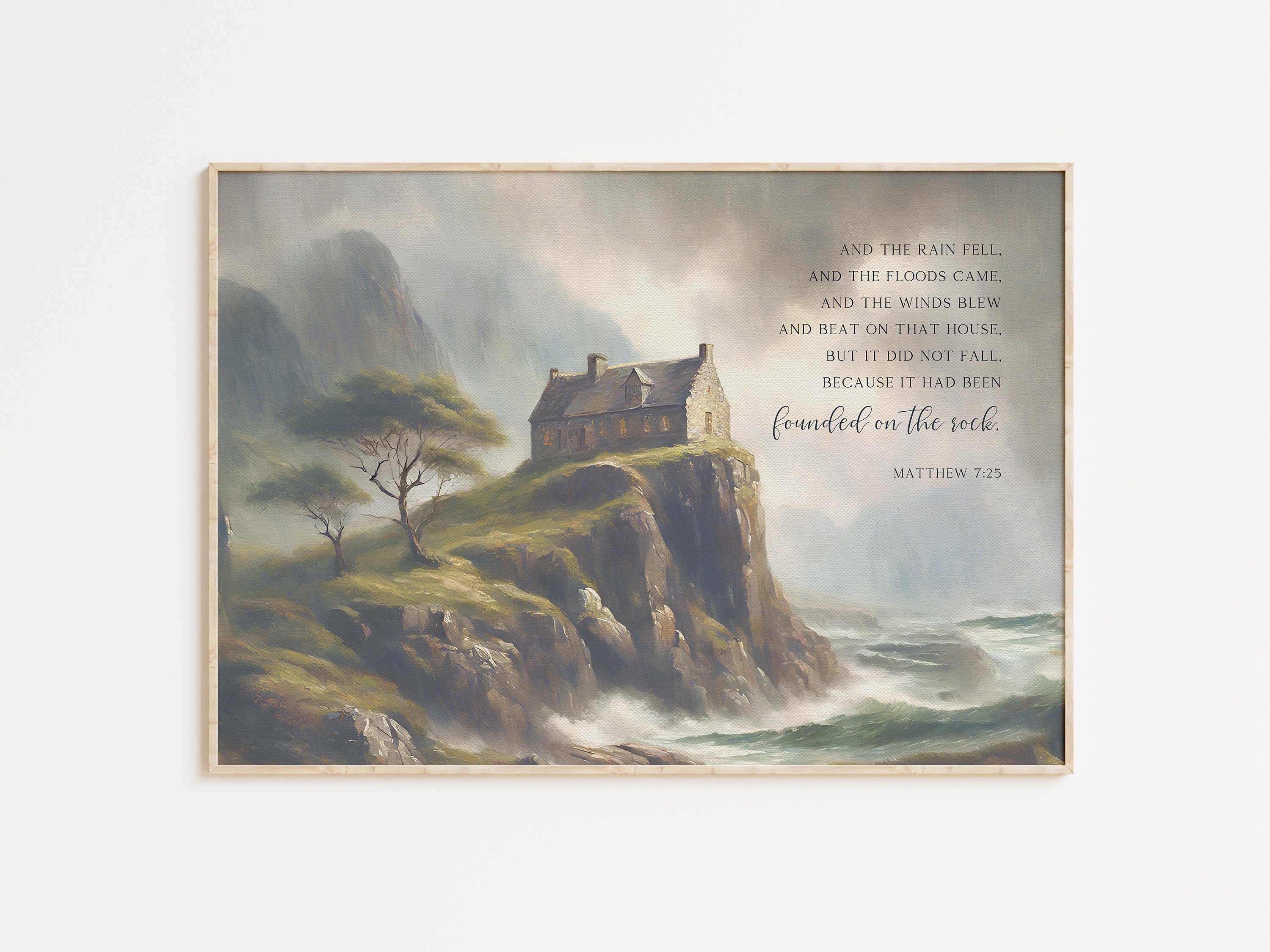 Matthew 7:25 House Built on the Rock Bible Verse Wall Art