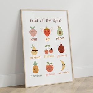 Kids Fruit of the Spirit Bible verse wall art poster/canvas, Galatians 5:22-23 Christian Religious Scripture quote Nursery Artwork Print image 5