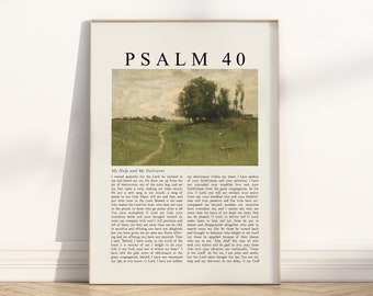 Psalm 40 My Help and My Deliverer Bible Verse Unframed wall art Poster, Vintage Christian Landscape oil painting Scripture Religious quote