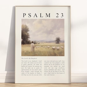 Psalm 23 The Lord is my Shepherd Bible Verse Poster/Canvas, Vintage Christian oil painting illustration scripture quote religious Artwork