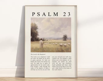 Psalm 23 The Lord is my Shepherd Bible Verse Poster/Canvas, Vintage Christian oil painting illustration scripture quote religious Artwork