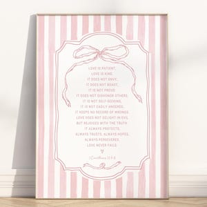 1 Corinthians 13:4-8 Love never fails Bible verse wall art Poster/Canvas, Modern Retro Christian Scripture Quote Religious Boy & Girl Print