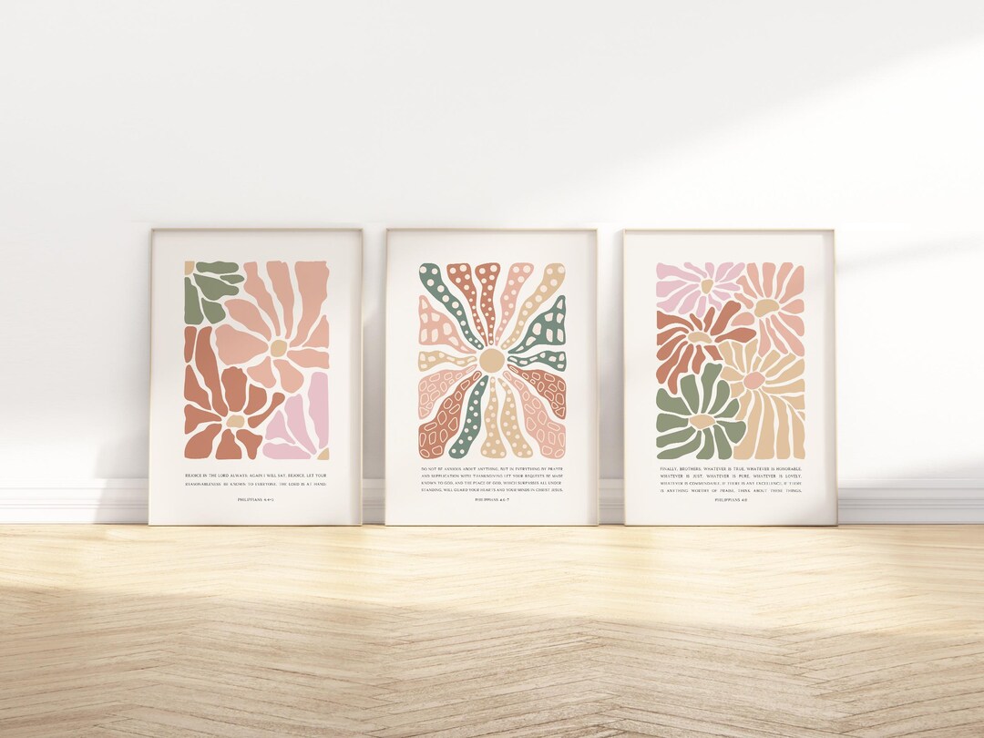 Philippians 4:4-8 Bible Verse Wall Art Poster/canvas Set of 3 Gallery ...