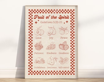 Frucht des Geistes Bibel-Vers-Wandkunst Poster / Leinwand, Galater 5: 22-23 christliches modernes Retro-religiöses Schriftzitat Kinderzimmer-Kunstwerk