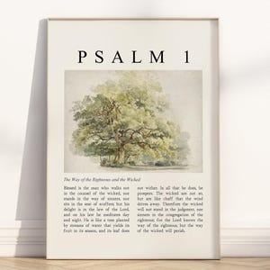 Psalm 1 He shall be like a tree Bible Verse Poster/Canvas, Vintage Christian watercolor illustration scripture quote religious Artwork Print