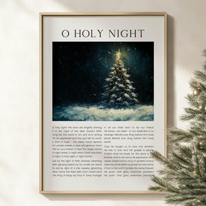 O Holy Night, cantique de Noël, affiche d'art mural/toile, église chrétienne paroles de chanson de Noël paysage arbre peinture à l'huile oeuvre de vacances religieuses