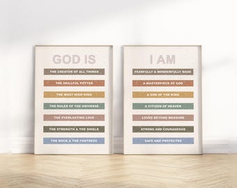 Son of the King - Identity in Christ Kids Affirmation Wall Art Poster/Canvas, Set of 2  Boho Christian Scripture Quote Boy Nursery artwork