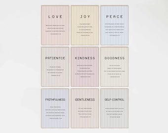Fruit of the Spirit Bible verse wall art Poster/Canvas set of 9, Galatians 5:22-23 Modern Christian Minimalist Cottage Core Scripture Quote